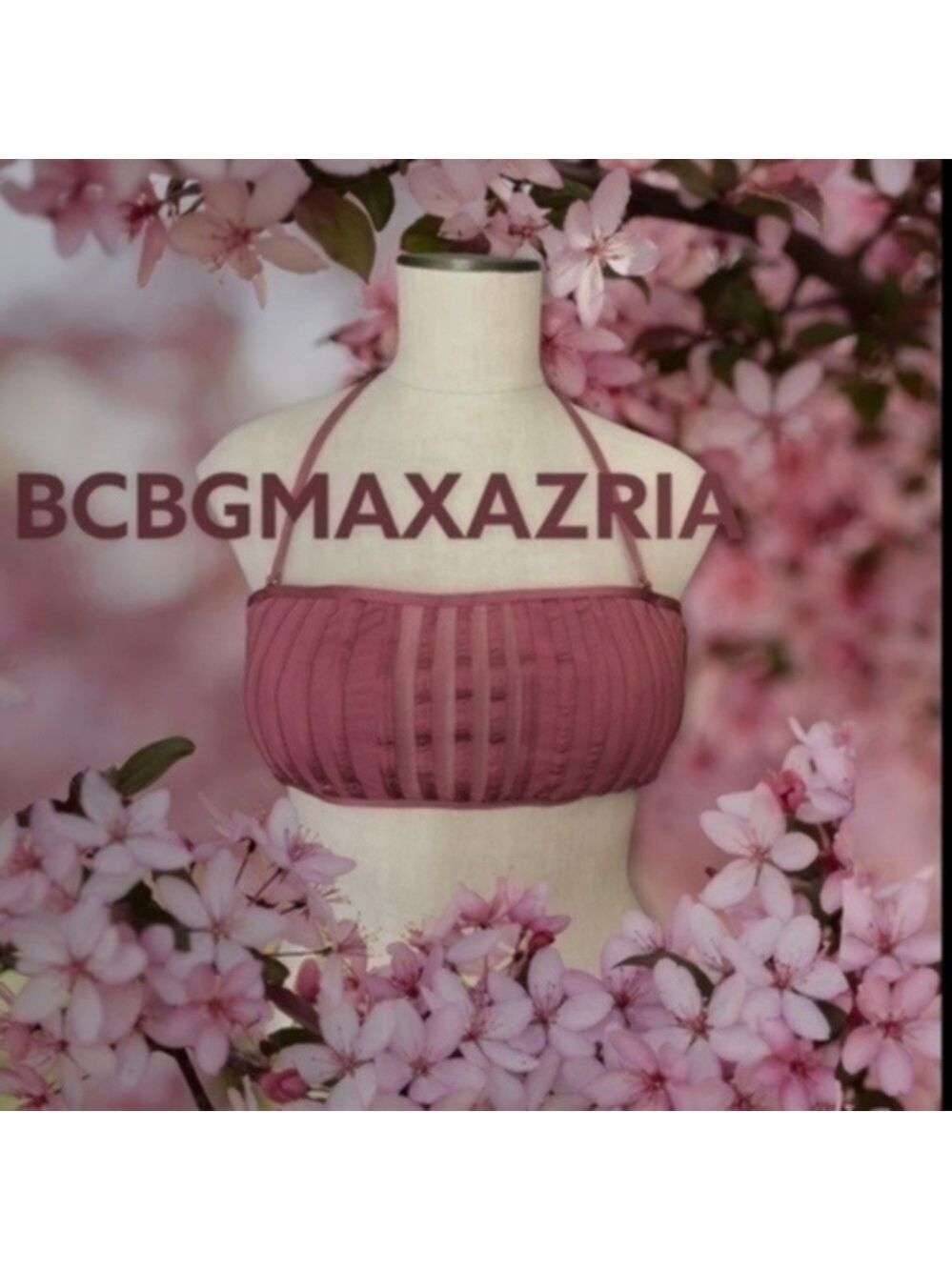 BCBGMAXAZRIA ‘Behind the Seams’ Sheer-Solid Stripe Bandeau Bikini Top-Sz 12 NWT